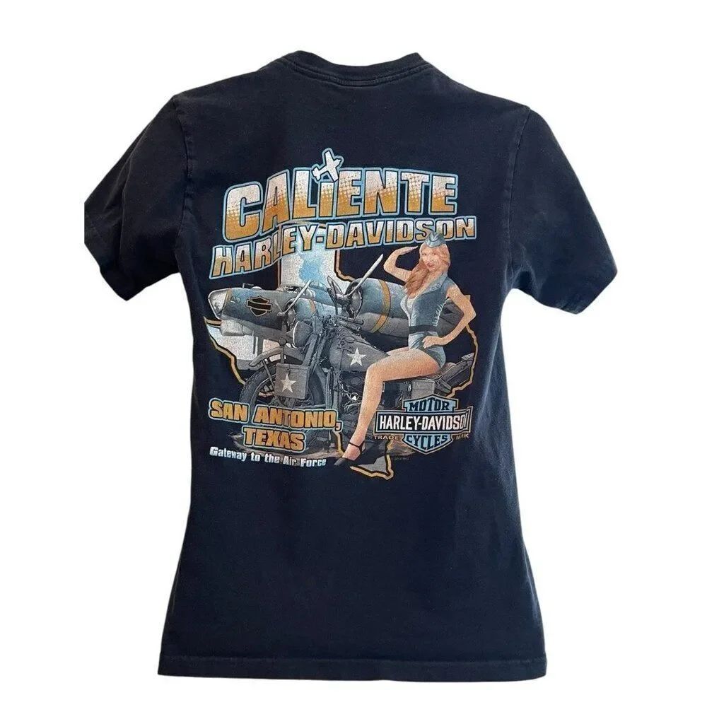 Harley Davidson Small Caliente San Antonio Texas Air Force Pinup Girl Shirt USA